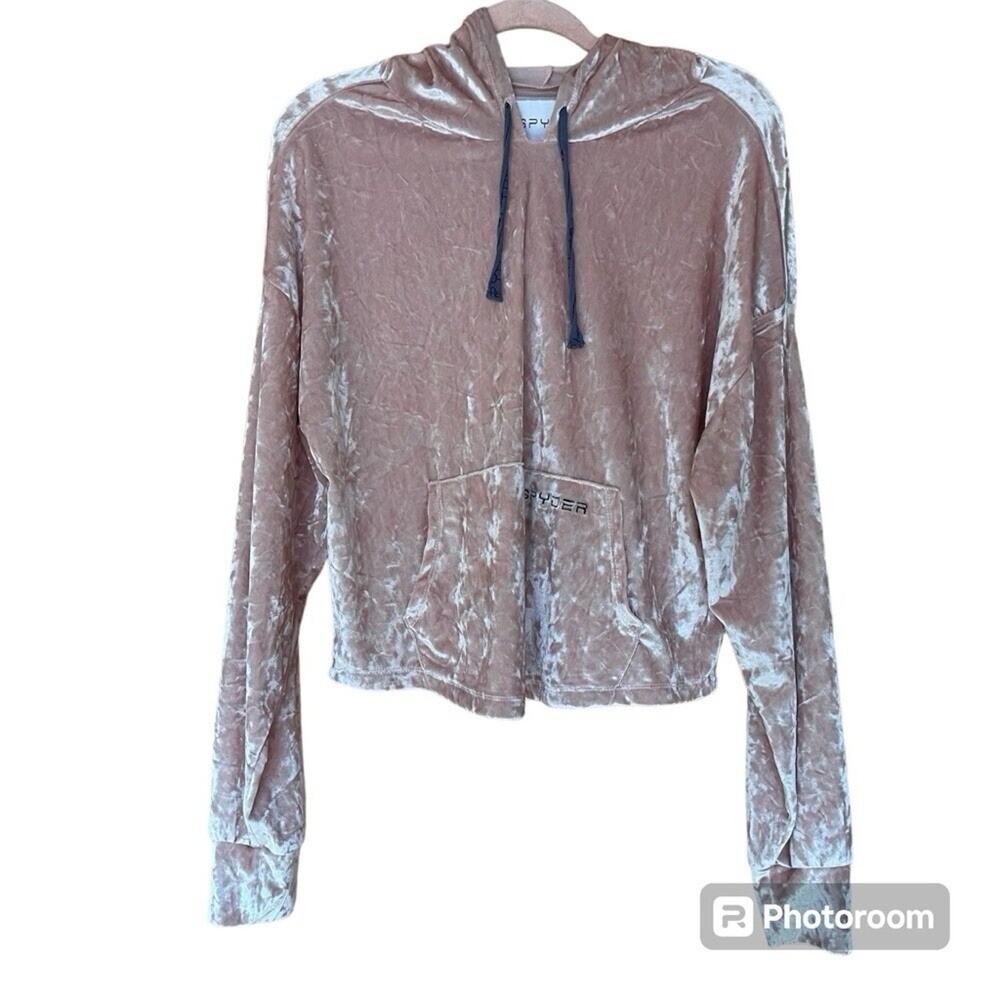Spyder Crushed Velvet Hoodie Pink Nude Sz L Mid weight Lounge wear Comfort Boho